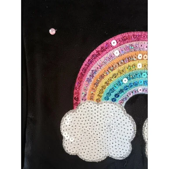 3/10 Betsey Johnson Girl's Velour Sequined Rainbow Top Size 6 Black Embellished - Picture 4 of 10